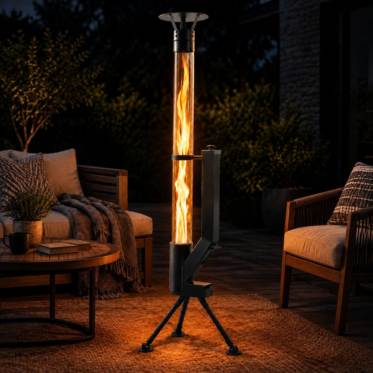 Nettlife Heizstrahler Gartenkamin Pelletfackel Outdoor Terrassenheizer Glasrohr 167cm, 6000 W, Terrassenfeuer Reinigungsbürste Feuersäule …