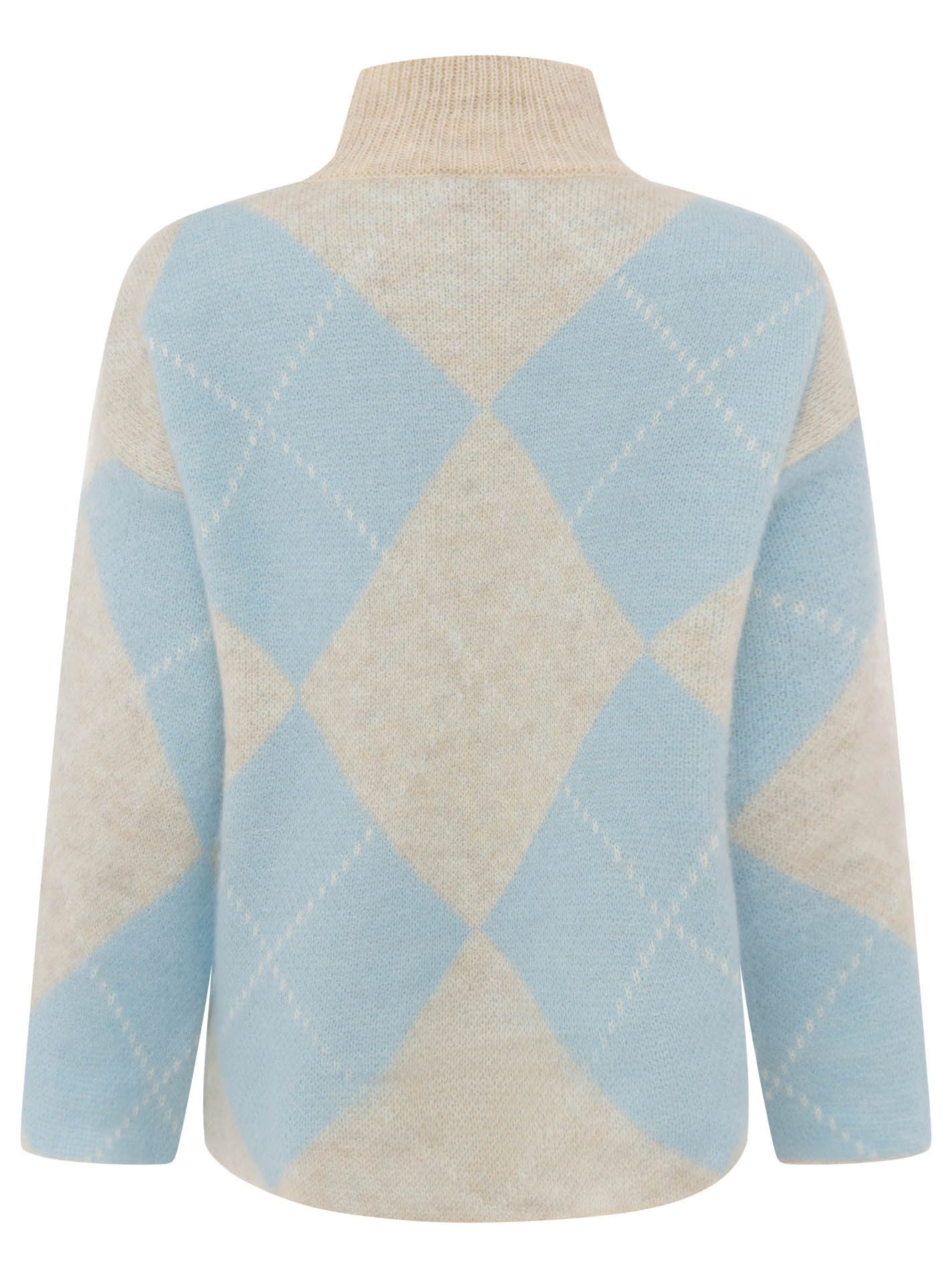 Zwillingsherz Rollkragenpullover "Argyle" großes Rautenmuster, hoher Kragen, Strick, One Size
