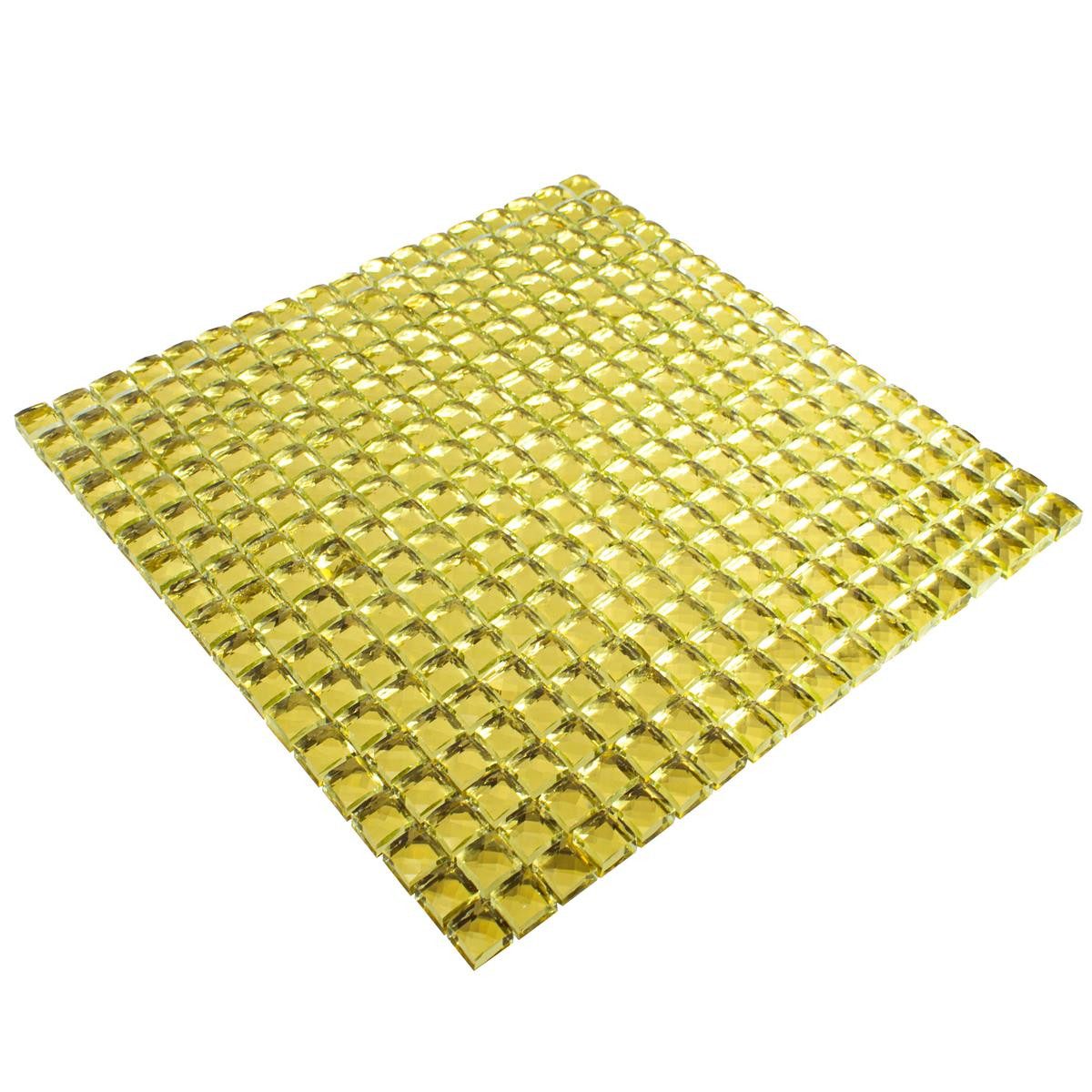 Mosafil Mosaikfliesen Glas Mosaikfliese Victoria Gold Quadrat 15, Glas 30.000x30.000, gold, Verlegefertig auf ein Netz geklebt - Frostsicher - Wasserfest
