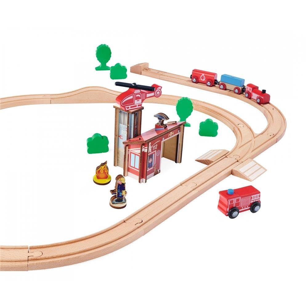 Eichhorn Kinderfahrzeug-Schienen Schienenbahn Feuerwehr, (33-tlg), 295 cm Streckenlänge Holzeisenbahn