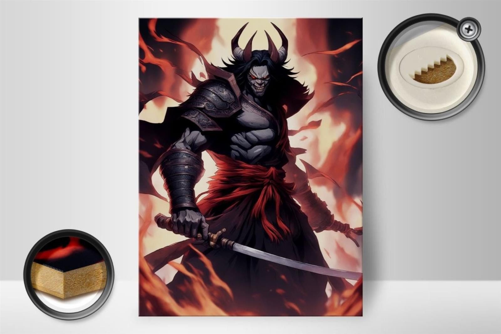 Femer GmbH Holzbild 12x18cm Vampir Samurai Dämon, (1 St), Glatte Holzfaserplatte (MDF), vorn beschichtet