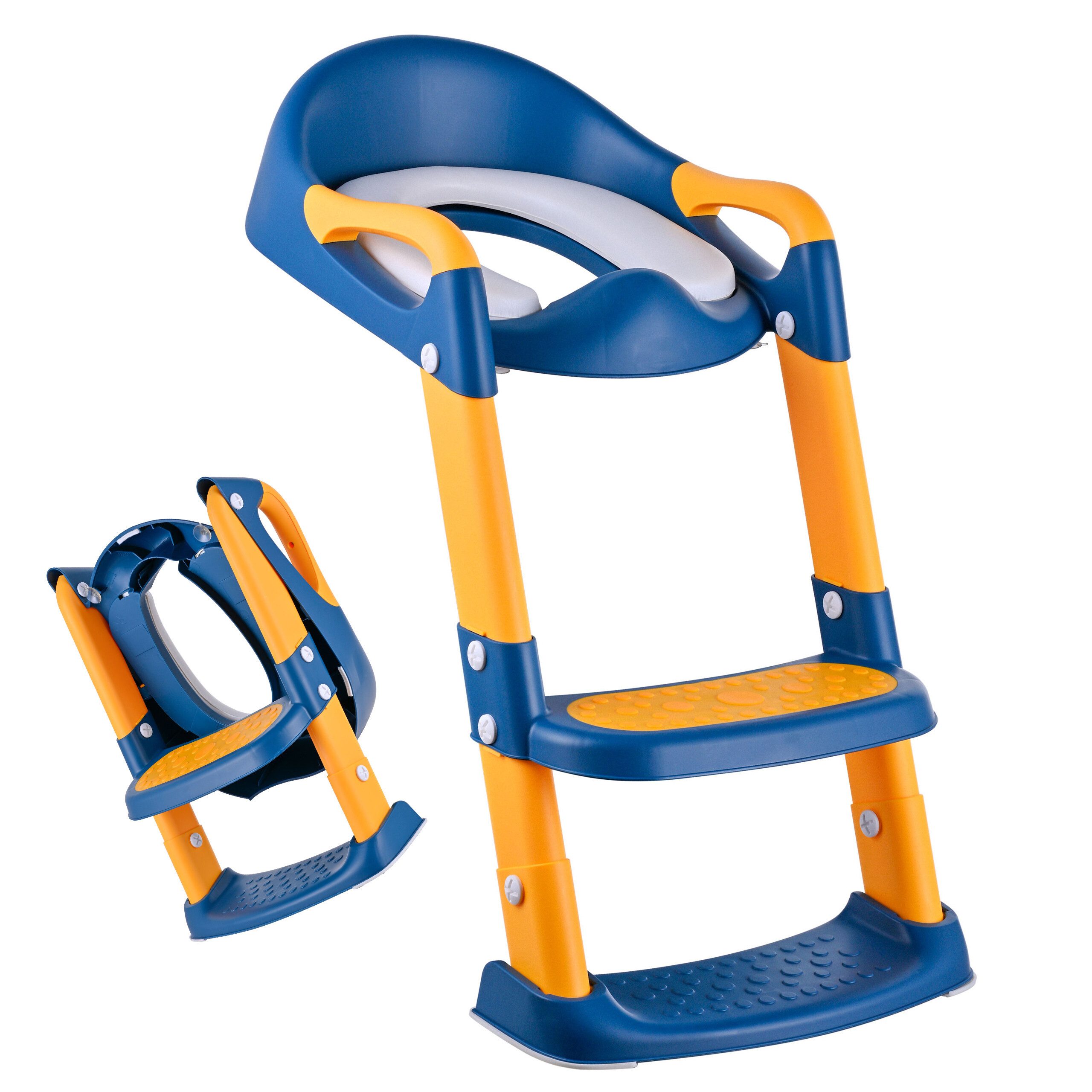 relaxdays Kinder-WC-Sitz Kinder-Toilettensitz mit Leiter (1-St), Blau-Gelb