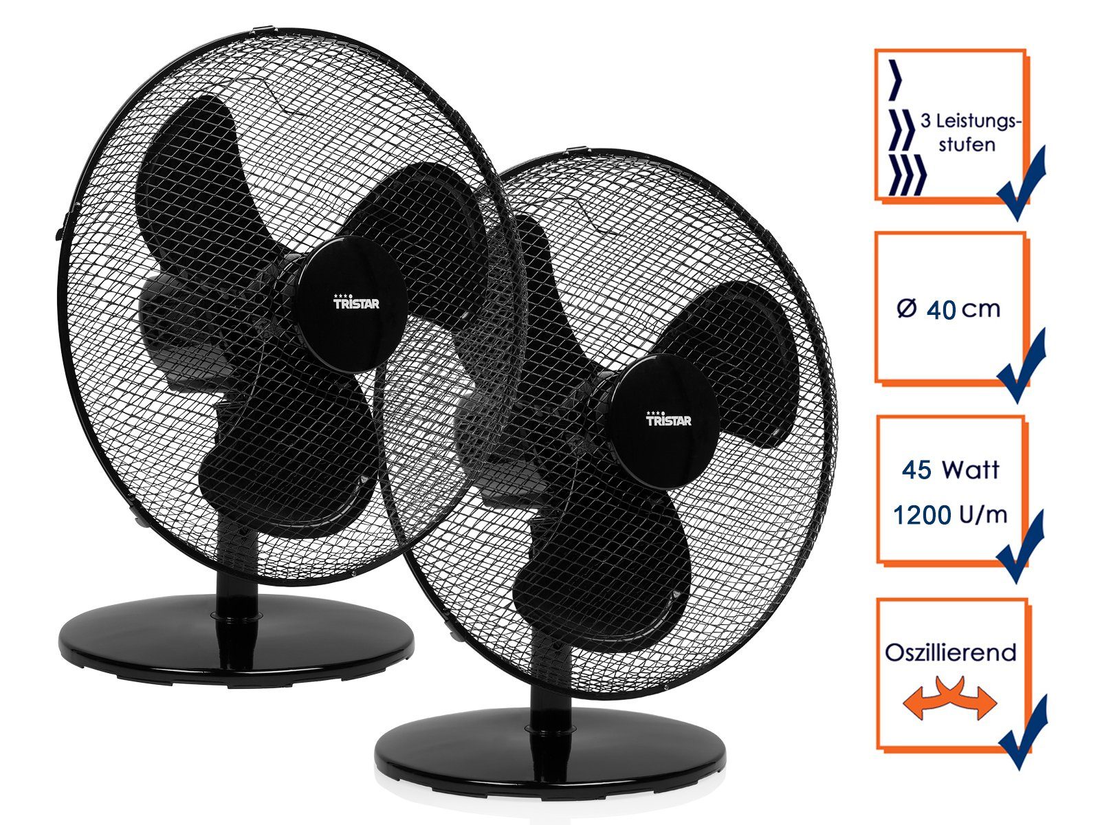 leise, Tischventilator, Setpoint Windmaschine mini Raumlüfter, Tisch-Lüfter kleine Schwarz Ø40cm SET 2er