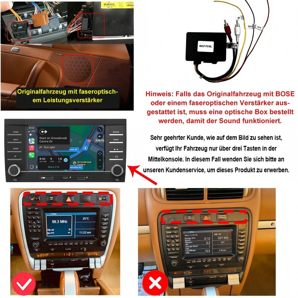 ESSGOO 9" Für Porsche Cayenne 1 9PA 2002-2010 Android 15 NAVI Autoradio (RDS, Digitalradio (DAB), FM, AM, 2 DIN Carplay Bluetooth Navigationsgeräte Rückfahrkamera (optional)