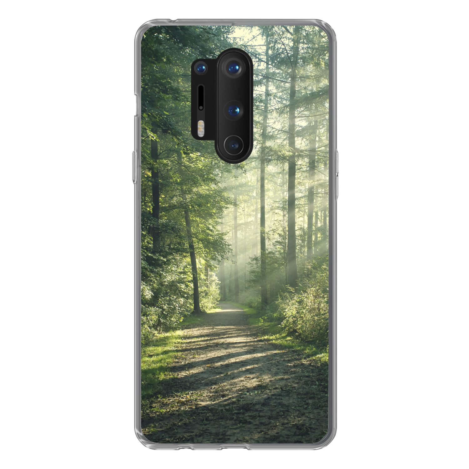 MuchoWow Handyhülle für OnePlus 8 Pro Wald - Weg - Sonne - Bäume - Grün - Natur, Phone Case, Silikon, Schutzhülle Dünn