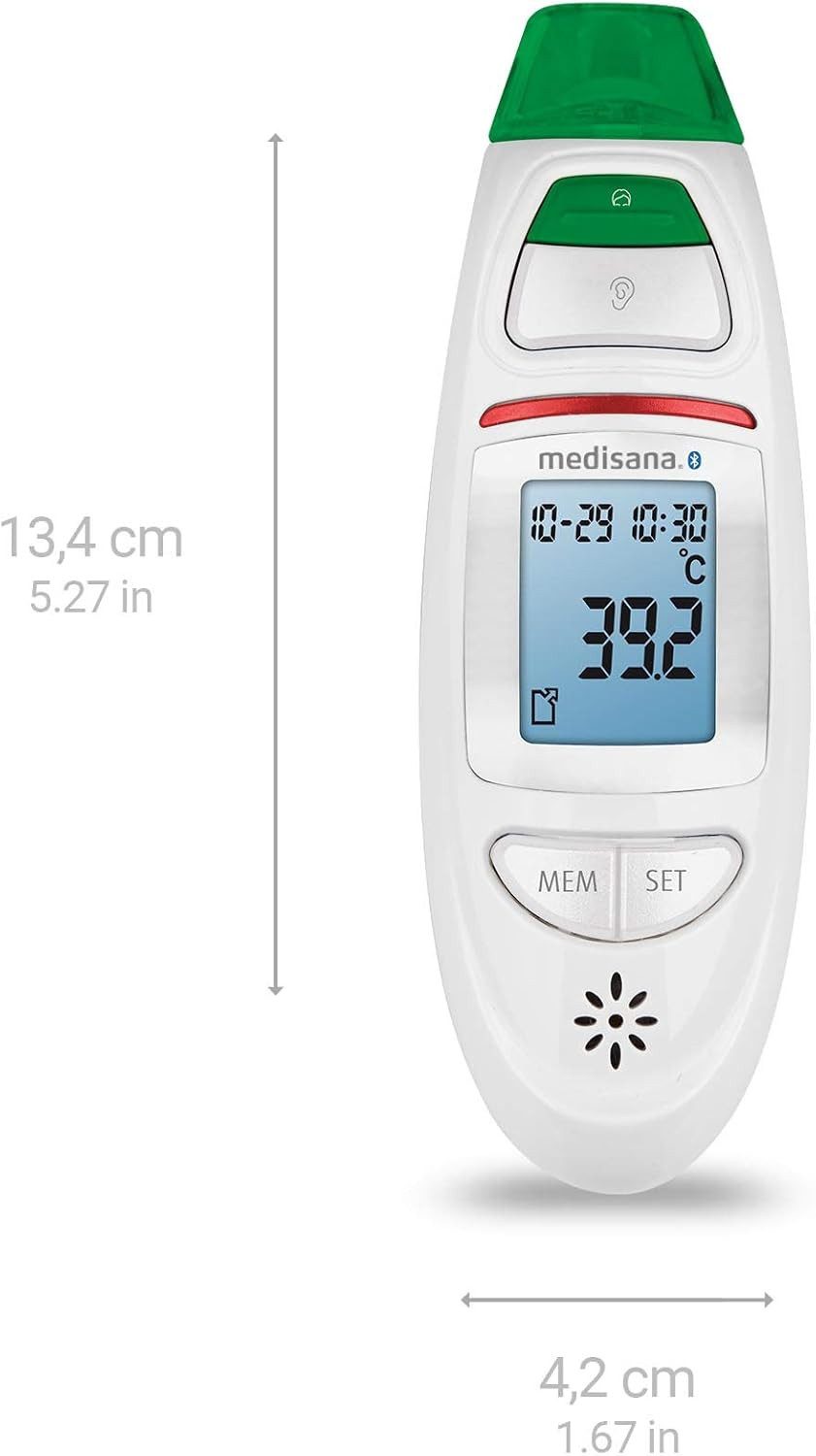 medisana Fieberthermometer TM750 Connect Multifunktiosthermometer 6in1 Bluetooth Ohrthermometer, 1-tlg., Stirnthermometer mit visuellem Fieberalarm, Speicherfunktion