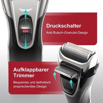 MCURO Elektrorasierer Bartschneider, 3-Fach Schersystem, USB Nass Trocken Akkubetrieb Rasierer mit usb ladekabel