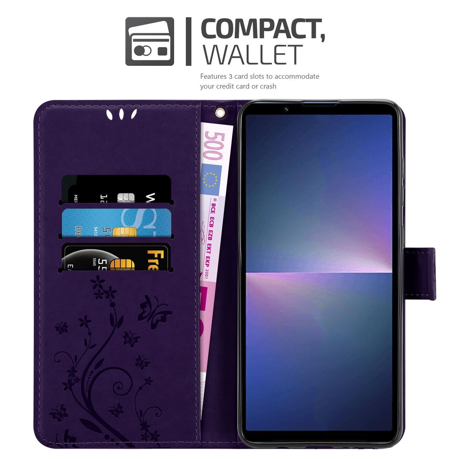 Cadorabo Handyhülle für Sony Xperia 5 V Hülle Sony Xperia 5 V, Hülle Schutzhülle Blumen Flower mit Standfunktion Kartenfach Magnet