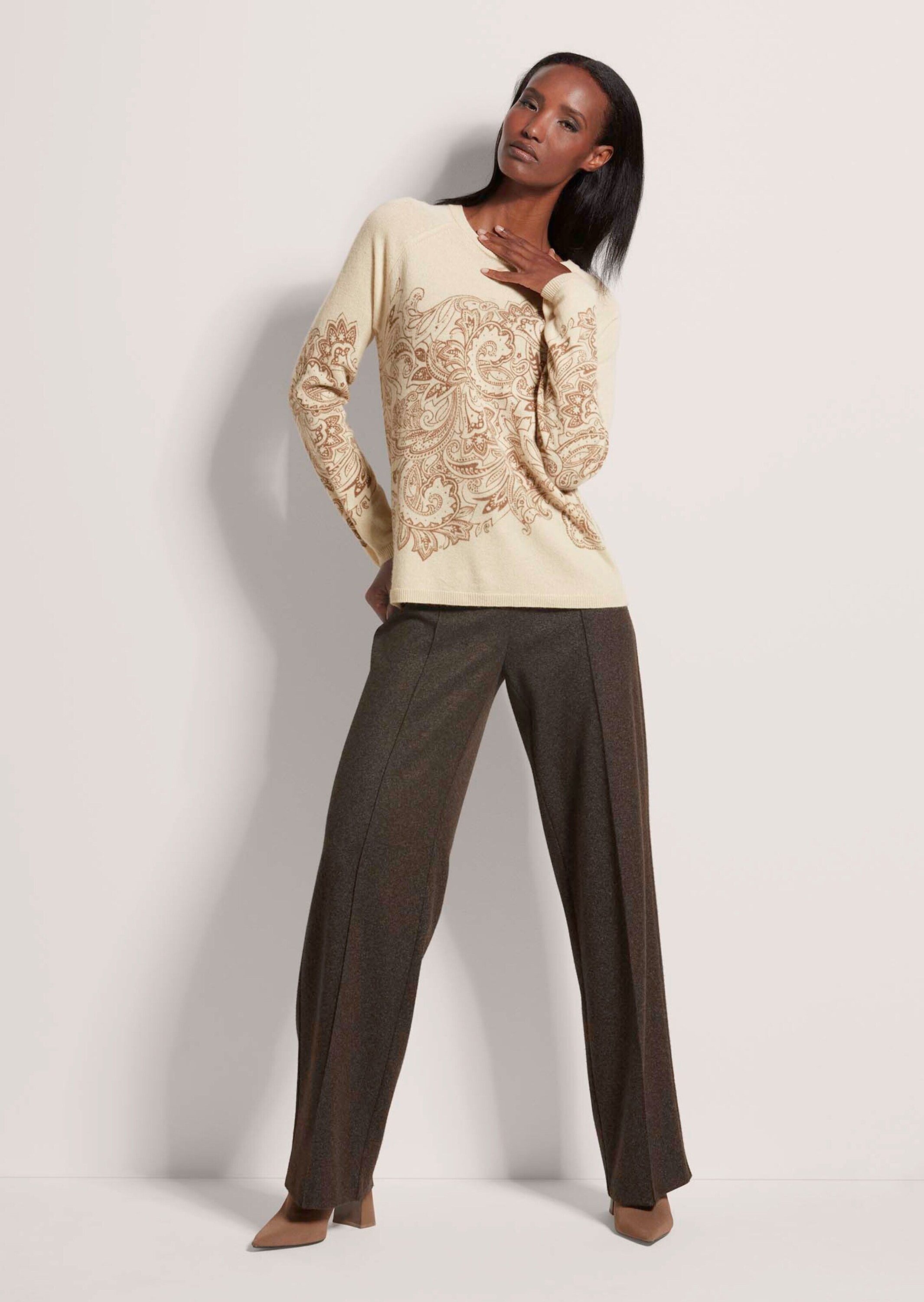 MADELEINE Strickpullover Kaschmirpullover mit einzigartigem Print Langarm Pullover mit Rundhals, Raglanärmel, Rippenbündchen