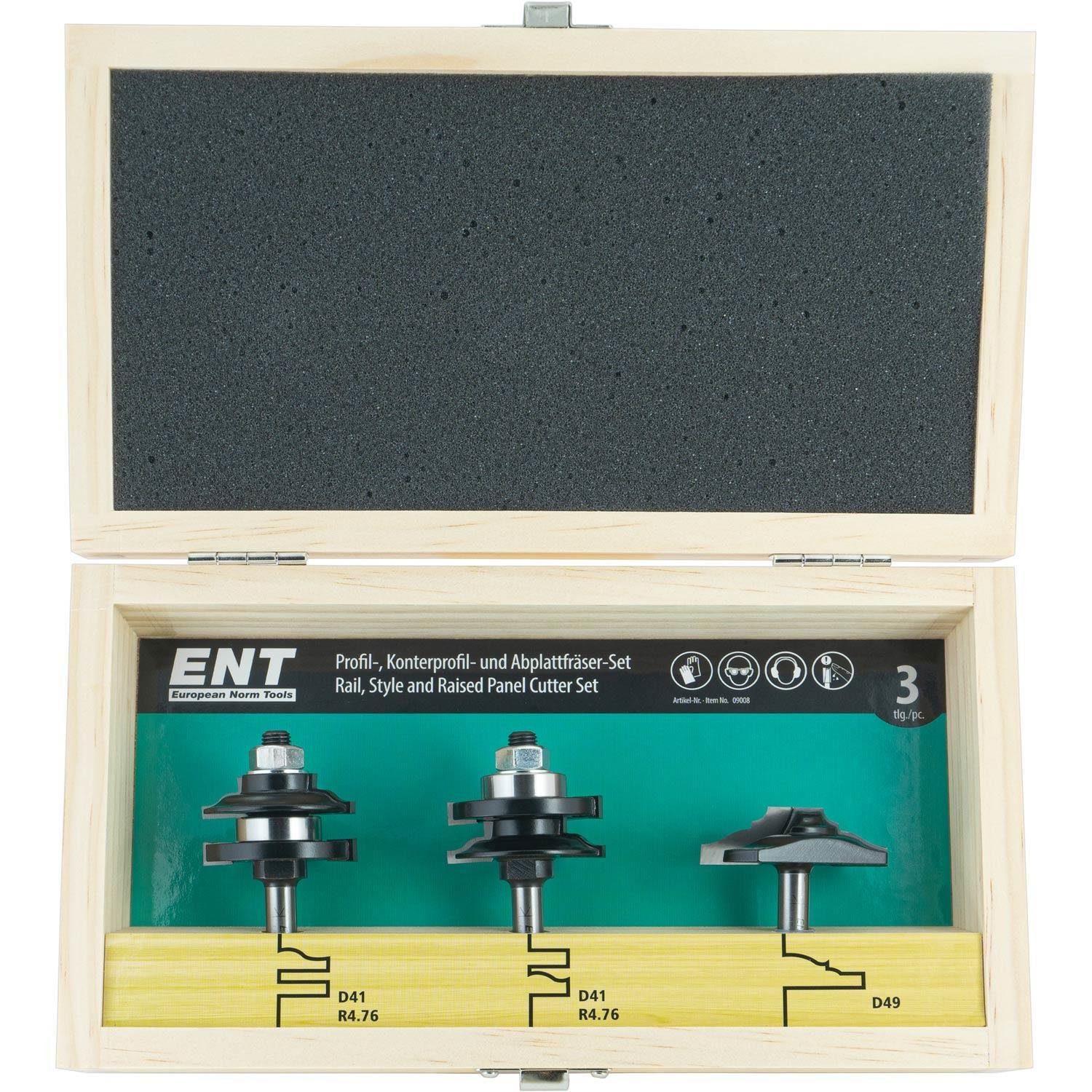 ENT European Norm Tools Fräsbohrer 8 mm, Set, 09008 - Hartmetall 3-tlg. mit Profil-Konterprofil Abplattfräser Schaft Ø (Fräserset)