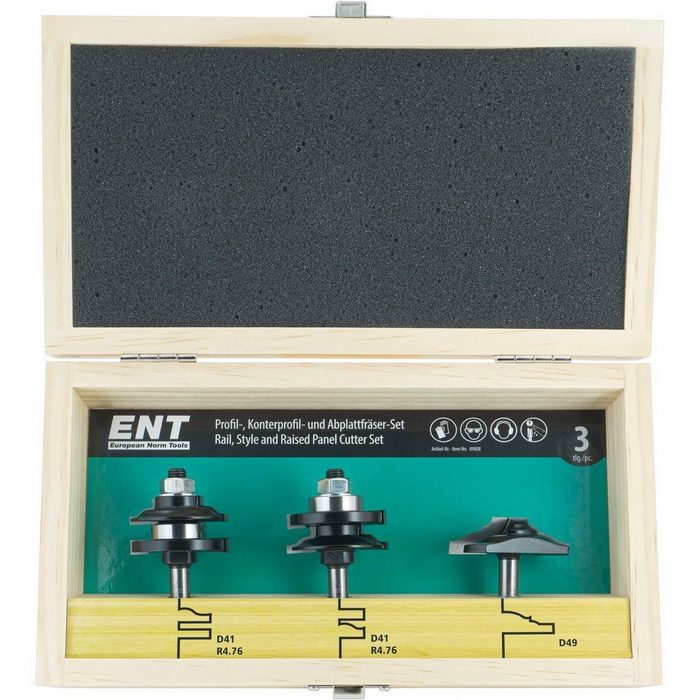 ENT European Norm Tools Fräsbohrer 09008 3-tlg. Profil-Konterprofil Set (Fräserset) mit Abplattfräser - Schaft Ø 8 mm Hartmetall