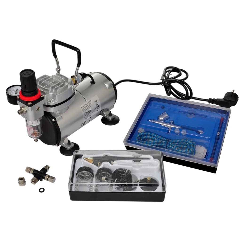 vidaXL Kompressor Airbrush Profi Komplett-Set mit 2 Pistolen