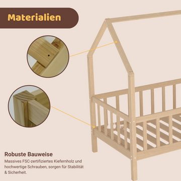 Artkid Kinderbett Benni Natur Hausbett 90x200 aus massiver Kiefer inkl. Lattenrost und (Artkid Benni Hausbett natur 90 x 200 cm), Hausbett, Massivholz