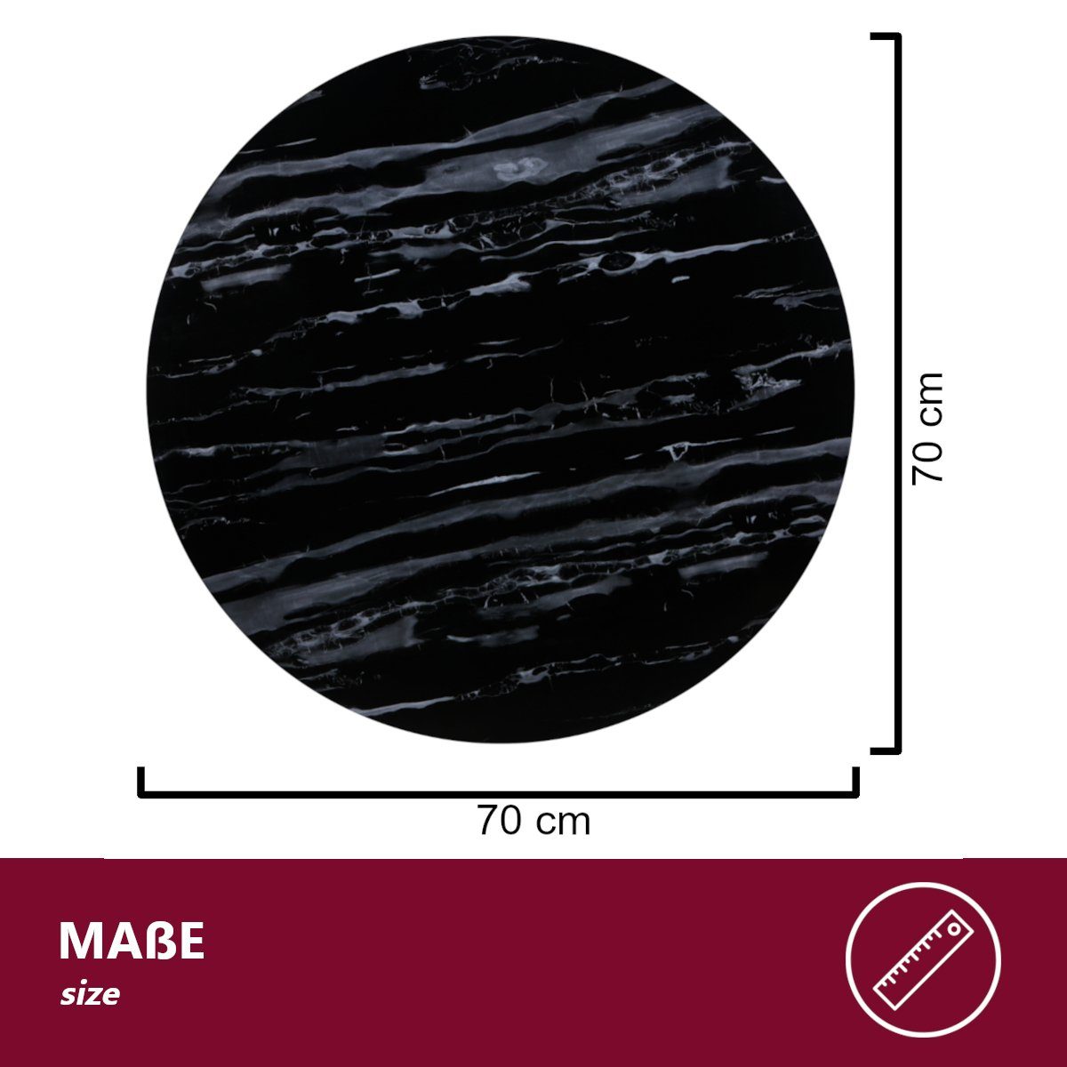 HOOZ Tischplatte aus Glas Ø 70 x 0,6 cm (Marmorschwarz, 1 St., ESG-Sicherheitsglas), mit hochwertigem Facettenschliff