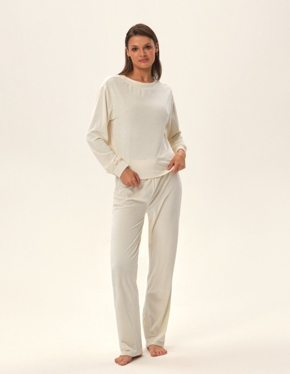 ESOTIQ Hausanzug Hausanzug Loungewear Set aus Velours weich langärmlig gerippt Jade (2 tlg)