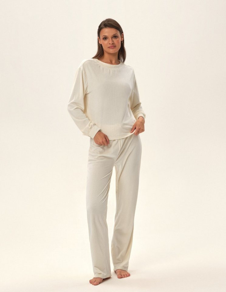 ESOTIQ Hausanzug Hausanzug Loungewear Set aus Velours weich langärmlig gerippt Jade (2 tlg)