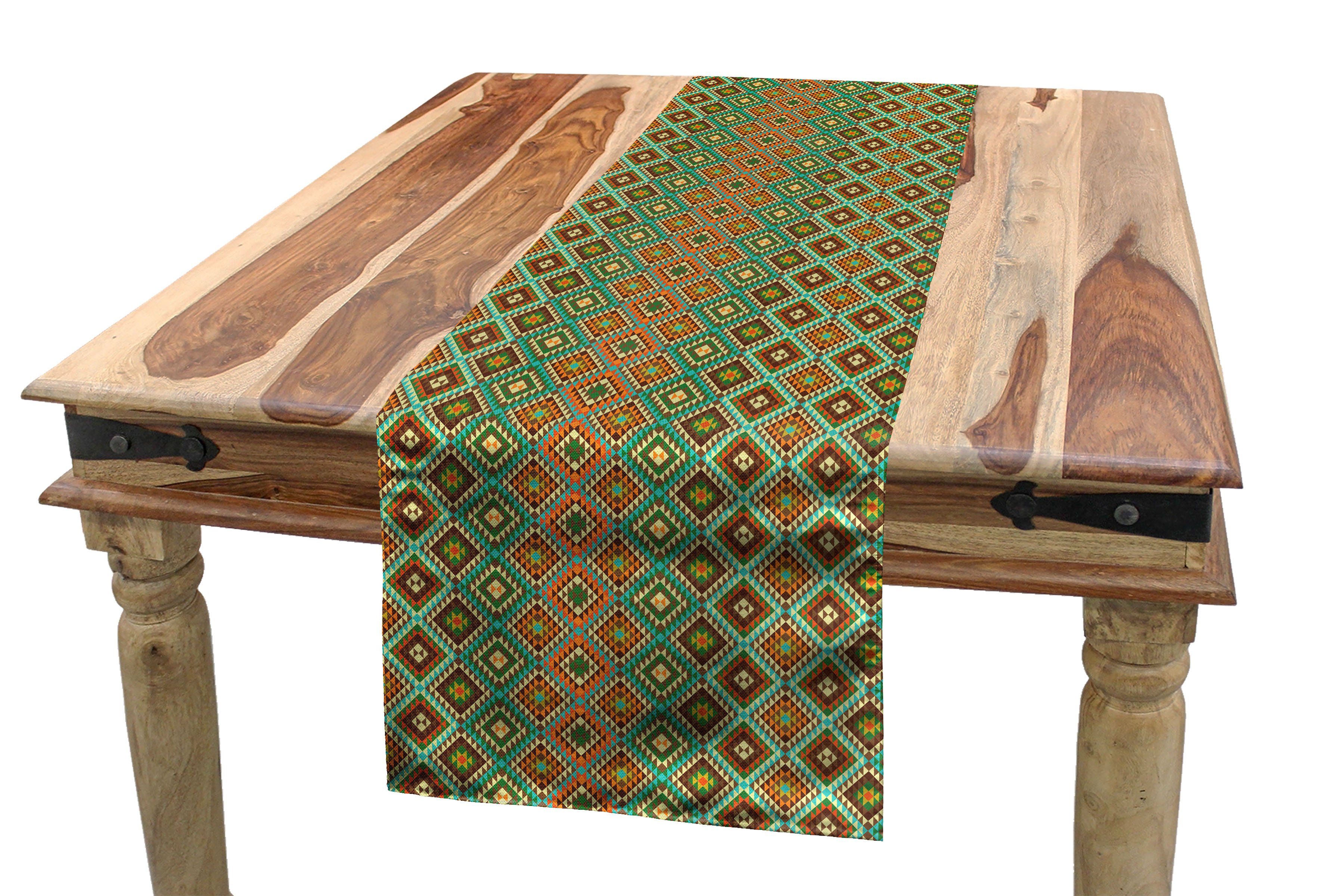Küche Esszimmer Tischläufer, Dekorativer Ethnisch Folkloric Rechteckiger Tischläufer Mosaik Abakuhaus Ethnic