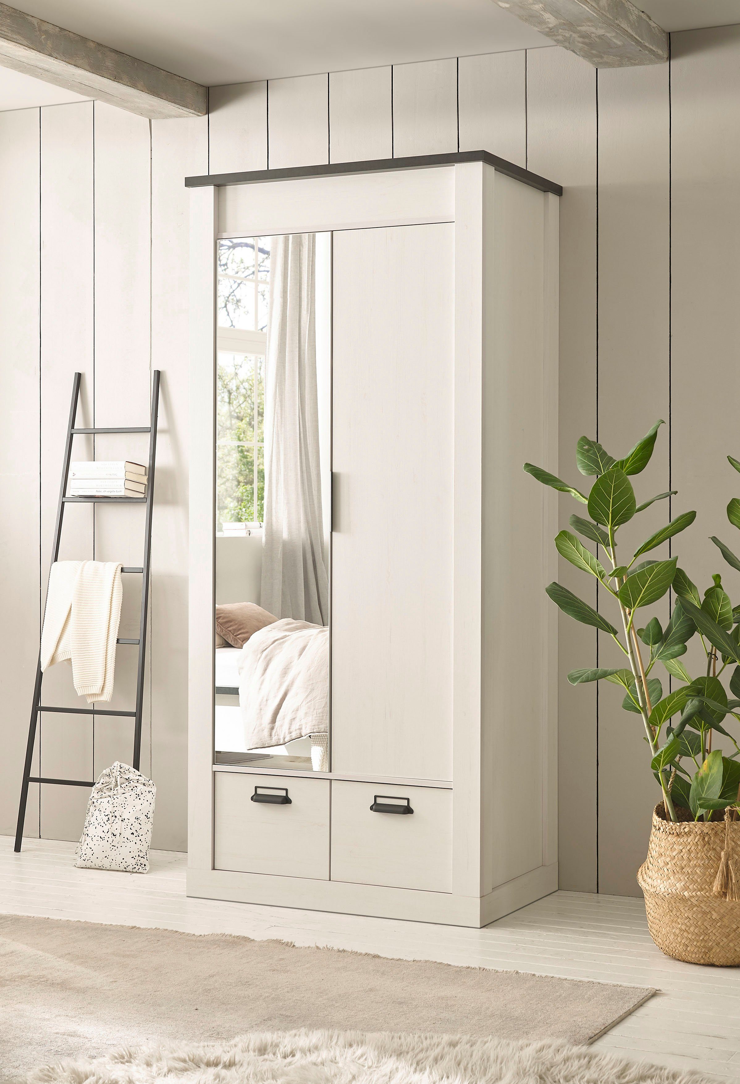 Kleiderschrank SHERWOOD Wäscheschrank Garderobe mit Spiegel