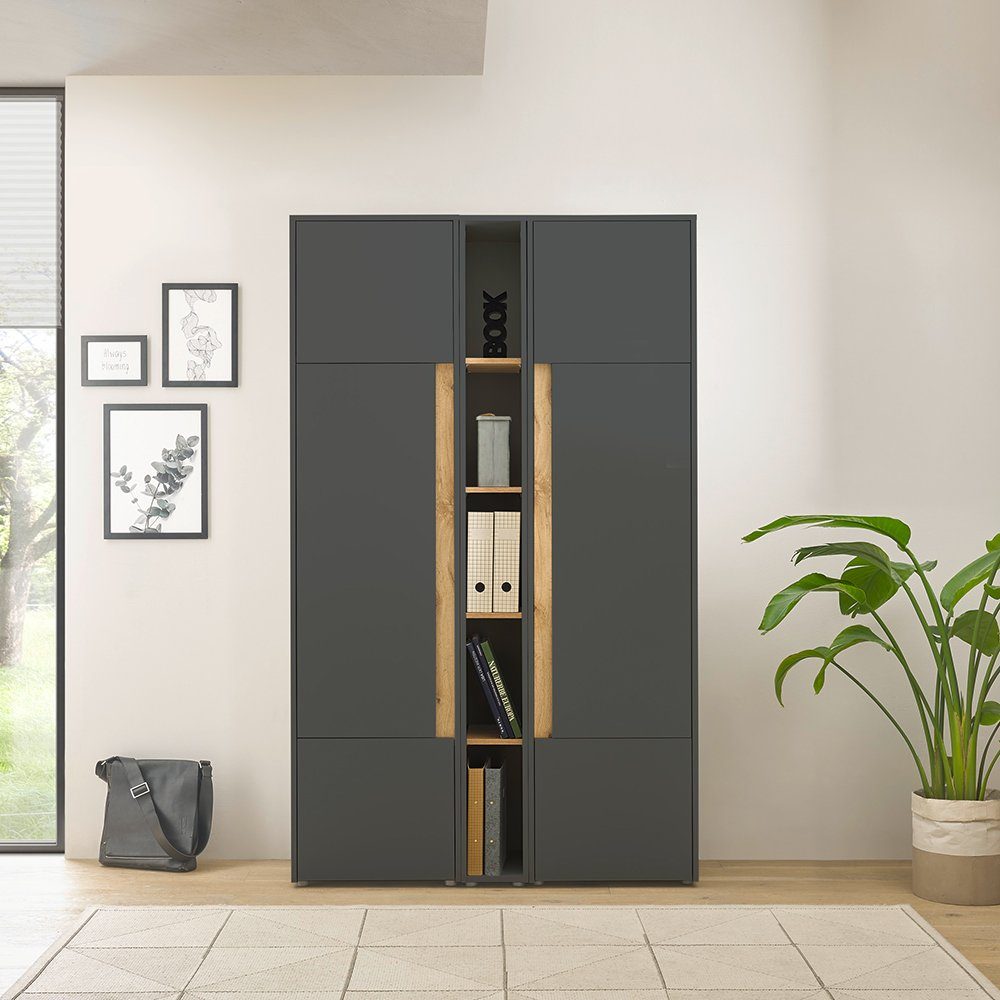 Lomadox Stauraumschrank CRISP-61 anthrazit mit Eiche, grifflose Optik