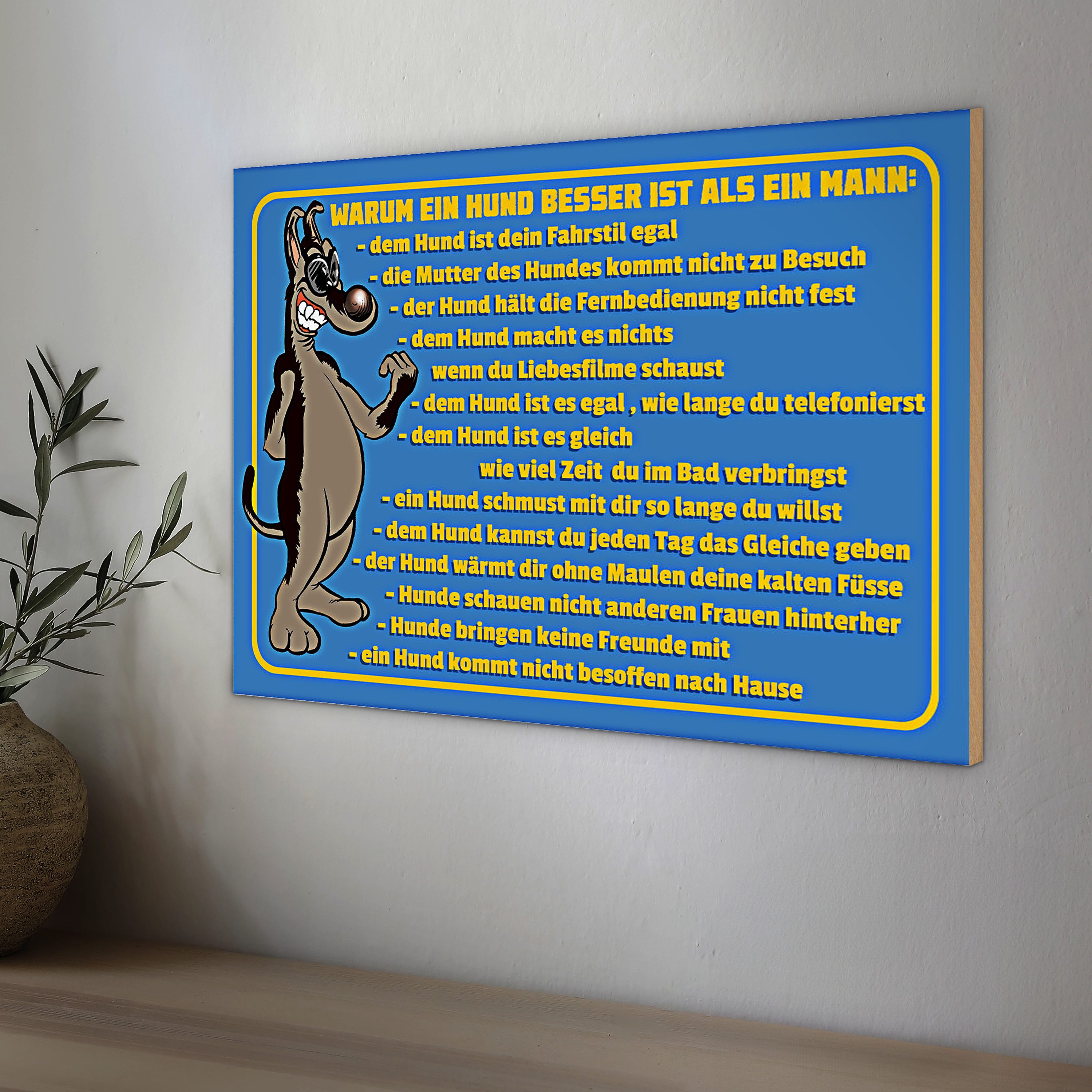 Roomando Holzbild Holzschild Spruch 30x20cm Warum Hund besser ist als Mann