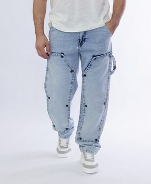 Denim House Loose-fit-Jeans Herren Baggy Jeans Loose Fit Hip Hop Double Knee Style Blau W36/L34 Hammerschlaufe