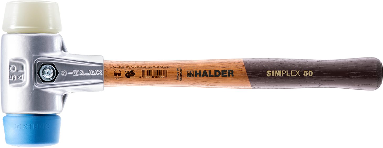 Halder KG Hammer SIMPLEX-Schonhämmer, mit Aluminiumgehäuse und hochwertigem Holzstiel Ø=40 mm 3118.040