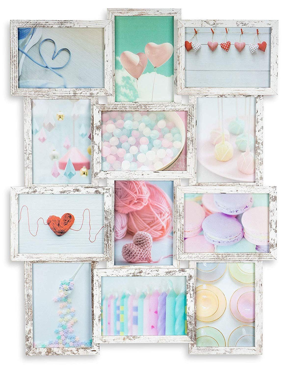 Levandeo® Bilderrahmen Collage, levandeo Bilderrahmen Collage 51x68cm 12 Fotos 13x18 Shabby Chic MDF