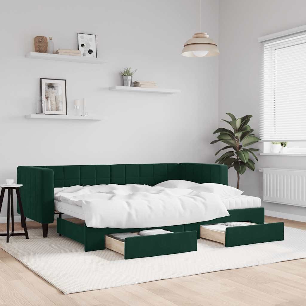 vidaXL Daybed, Tagesbett Ausziehbar mit Schubladen Dunkelgrün 80x200 cm Samt