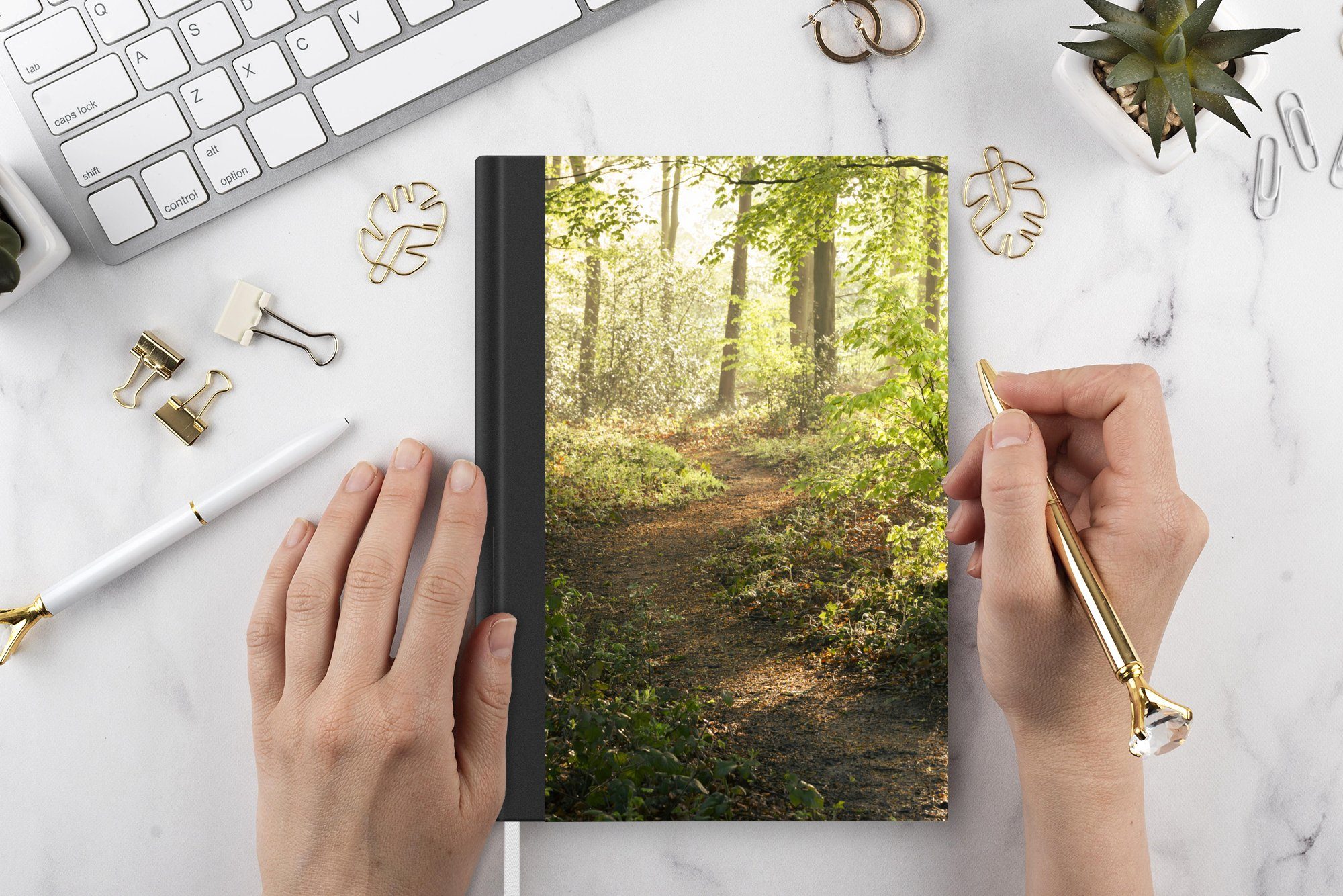 - Sonne - Natur, Weg Laub Haushaltsbuch Bäume - - - Notizbuch Seiten, Merkzettel, Pflanzen Wald A5, Notizheft, 98 Journal, MuchoWow - Tagebuch,