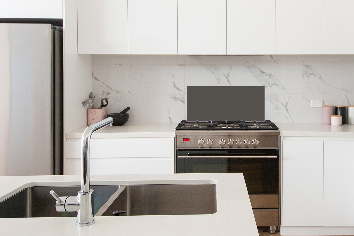 MuchoWow Küchenrückwand für Einfarbig, Wandschutz, Küchen Fett cm, - 60x30 und (1-tlg), gegen - Schmutzflecken Grau Farben