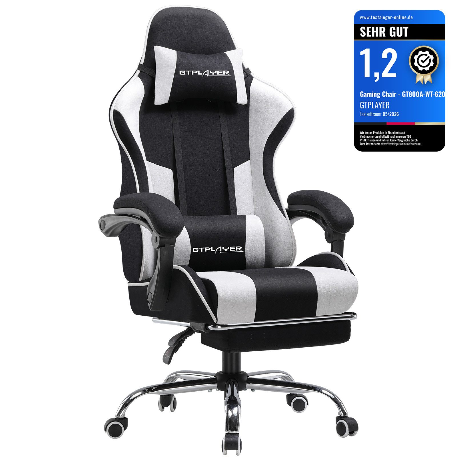 GTPLAYER Gaming-Stuhl Bürostuhl mit Massagefunktion, Fußstütze, Kopfstütze (Packung), Ergonomischer Gamer Stuhl Maximale Belastung 150 kg, 360° drehbar