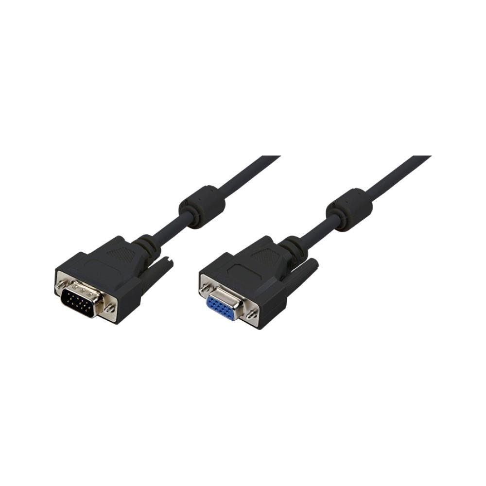 LogiLink CV0005 VGA-Kabel Verlängerungskabel, HD15/M zu HD15/F, 1080p, 2x Ferrit, 3 m