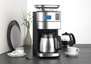 BEEM Filterkaffeemaschine Isolierkanne + Glaskanne, 1.25l Kaffeekanne, Kegelmahlwerk Permanentfilter 24h Timer Warmhalteplatte