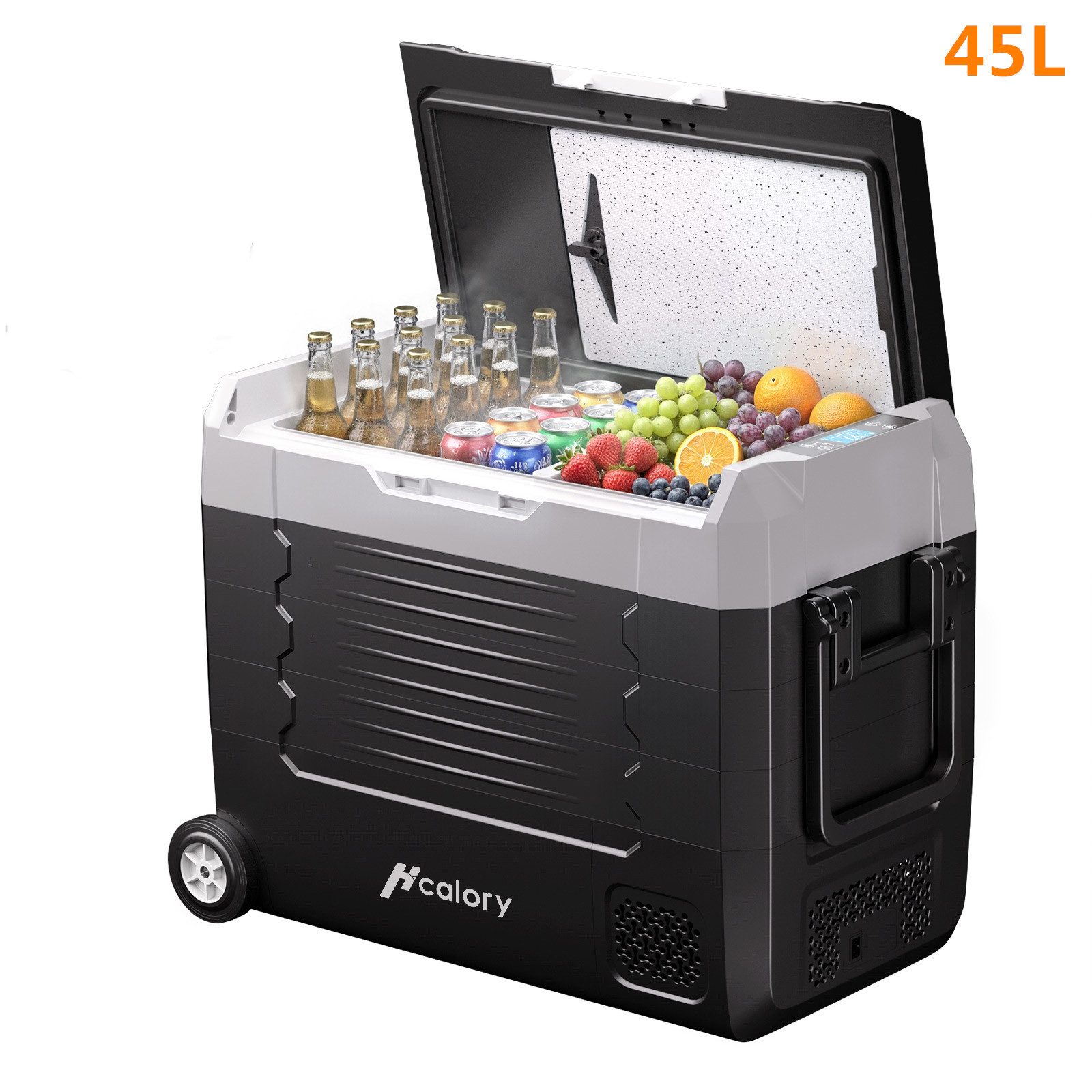 AUDEW Kühlbox Kompressor-Kühlbox Ohne Bluetooth-App, Dual-Zone Camping-Kühlschrank, 45L Auto Kühlschrank 12V/24V/230V mit Rollen, Trennwand &Schneidebrett