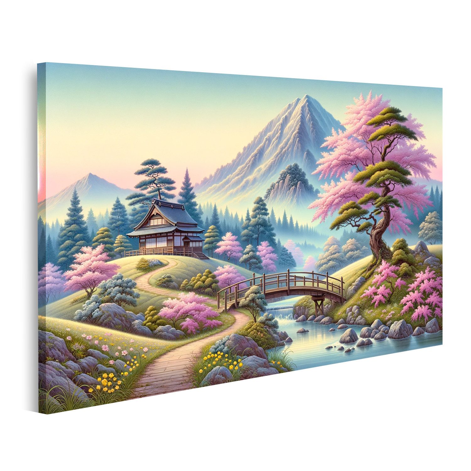 islandburner Leinwandbild Traditionelle japanische Malerei weiche Pastelle Gelassenheit
