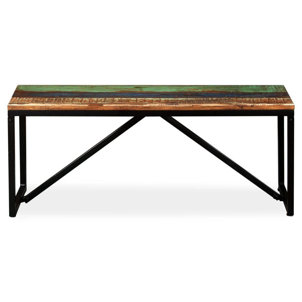 furnicato Truhenbank Sitzbank aus recyceltem Massivholz mit Stahlbeinen 110x35x45 cm, Lackierter Hocker im Vintage-Stil, bereits fertig zusammengebaut