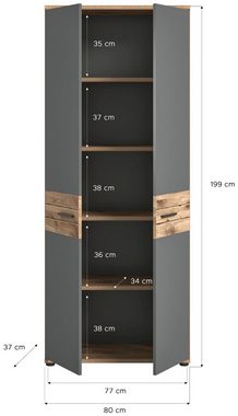 xonox.home Mehrzweckschrank Schrank Büroschrank MASON 200x80 cm in Nox Eiche und Basalt grau