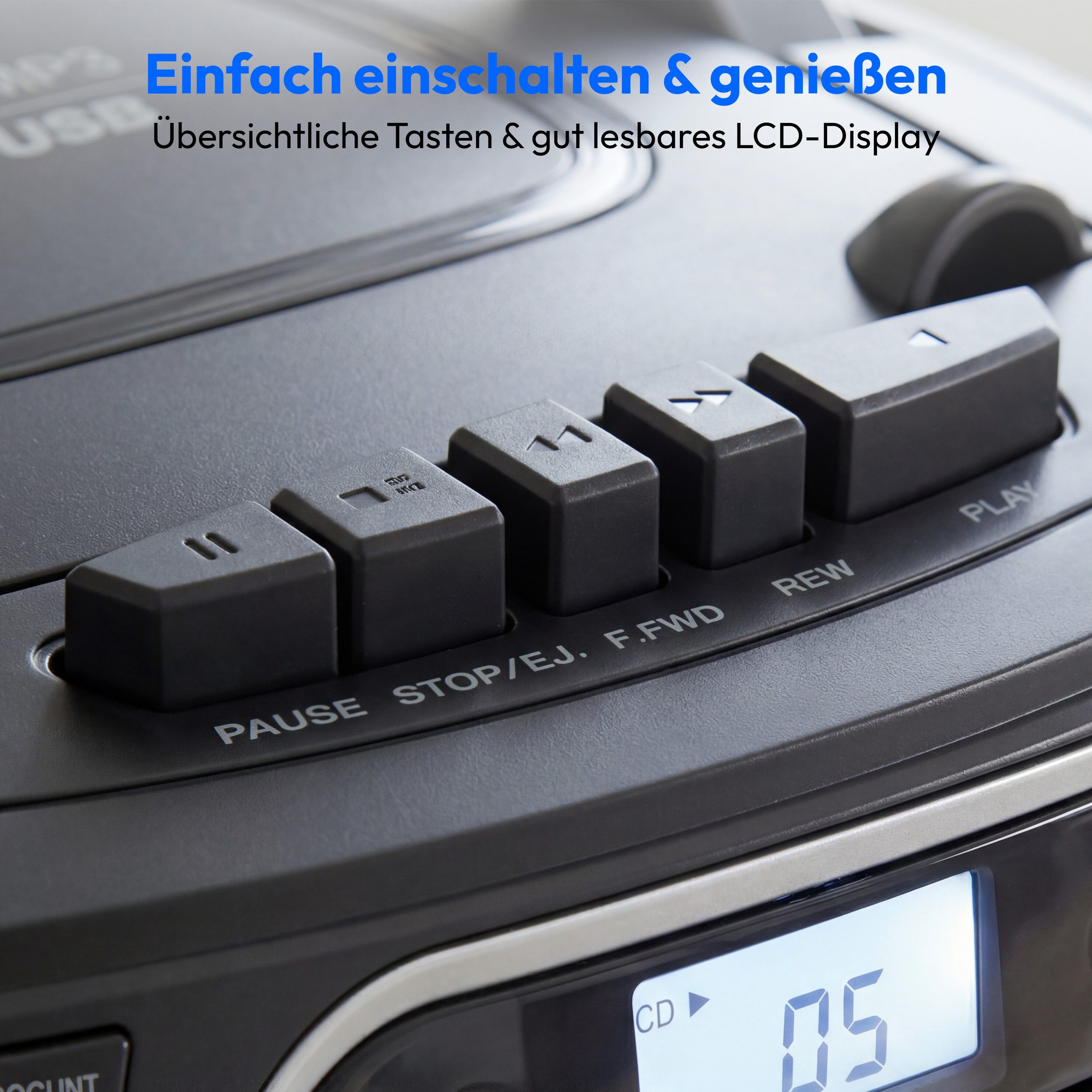 Medion® Kassetten Player (An/Aus Anzeige, Audiokassetten, AUX-Eingang, Batteriebetrieben, CD-Player, CD-R-Wiedergabe, CD-RW-Wiedergabe, FM-Radio, Digitalanzeige – Bild 4 von 5