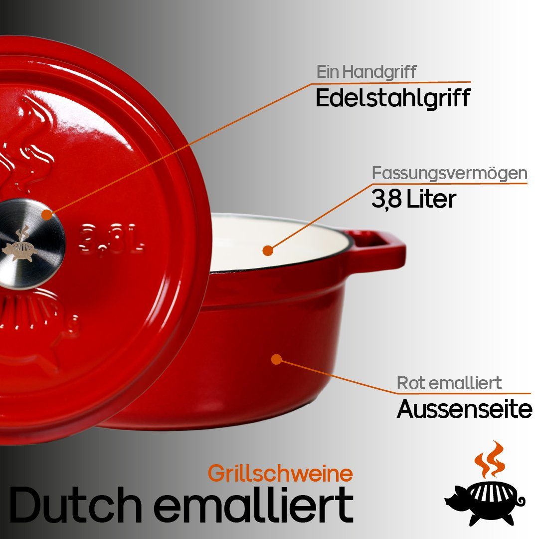 Grillschweine Grilltopf Grillschweine Dutch 3,8L, (2-tlg) emailliert - Größe: Oven