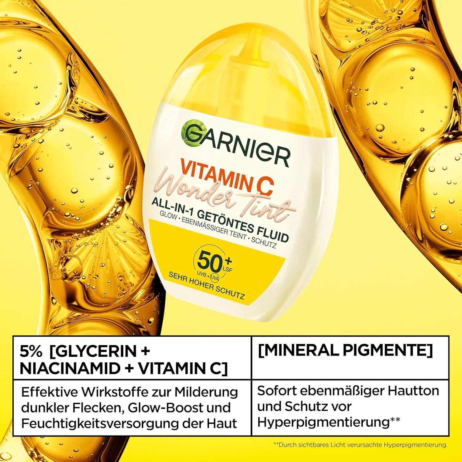 GARNIER Getönte Gesichtscreme Vitamin C Wonder Tint All-In-1 Getöntes Fluid LSF 50+
