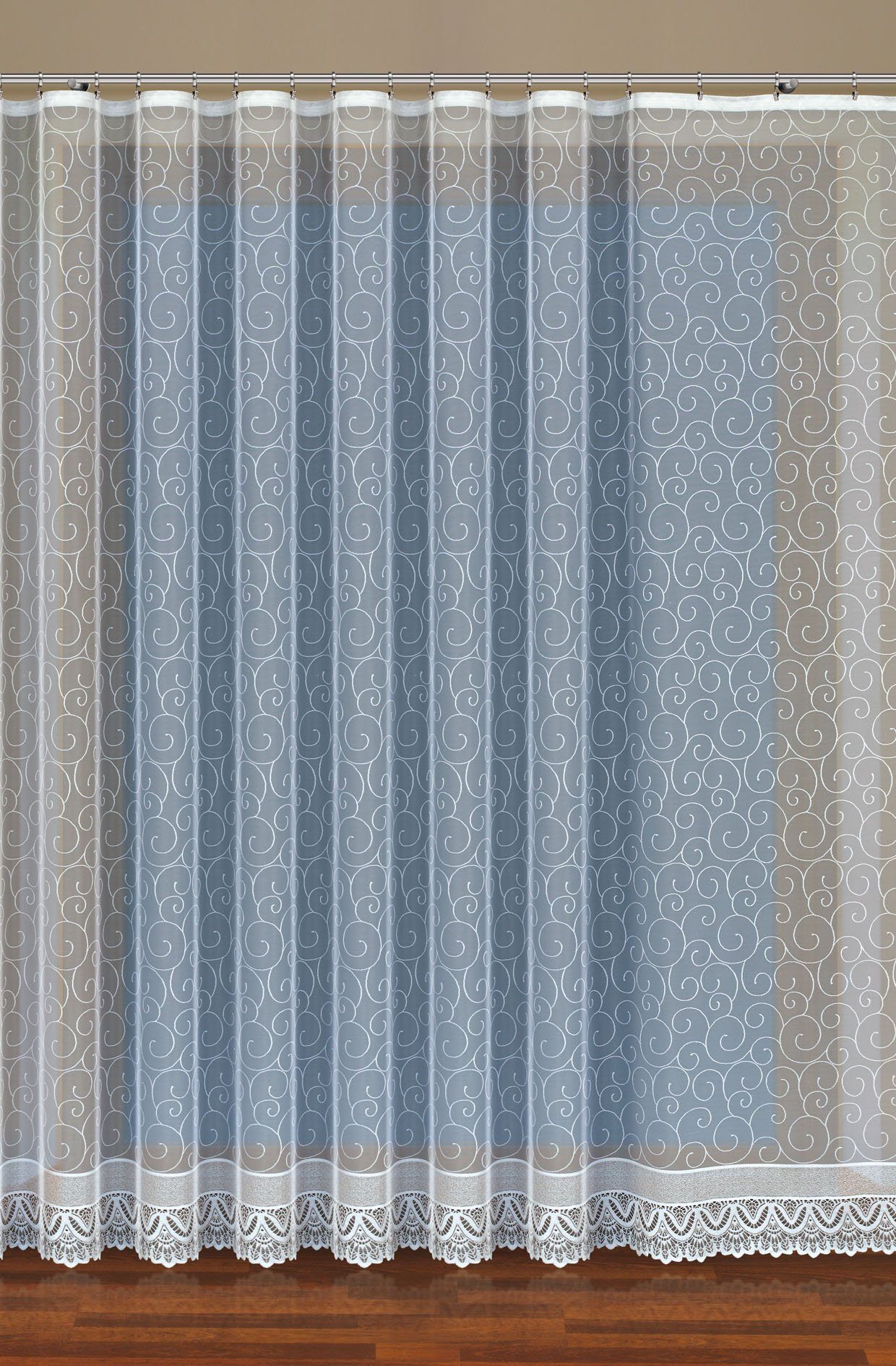 Gardine ORNAMENTE, QBTEXTIL, Kräuselband, Store, weiß, Jacquard-Stoff