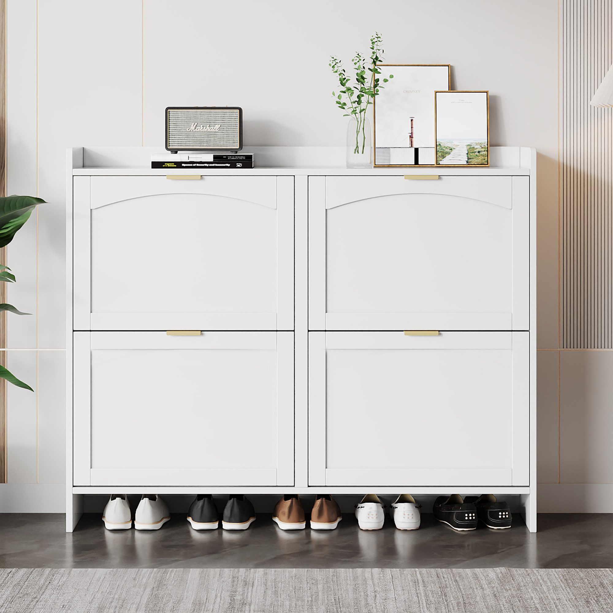 Flieks Schuhschrank (ca 24 Paar Schuhe, 1-St., B110/T24/H90 cm) Schuhregal mit 4 Klappen Schuhkipper Schuhkommode weiß