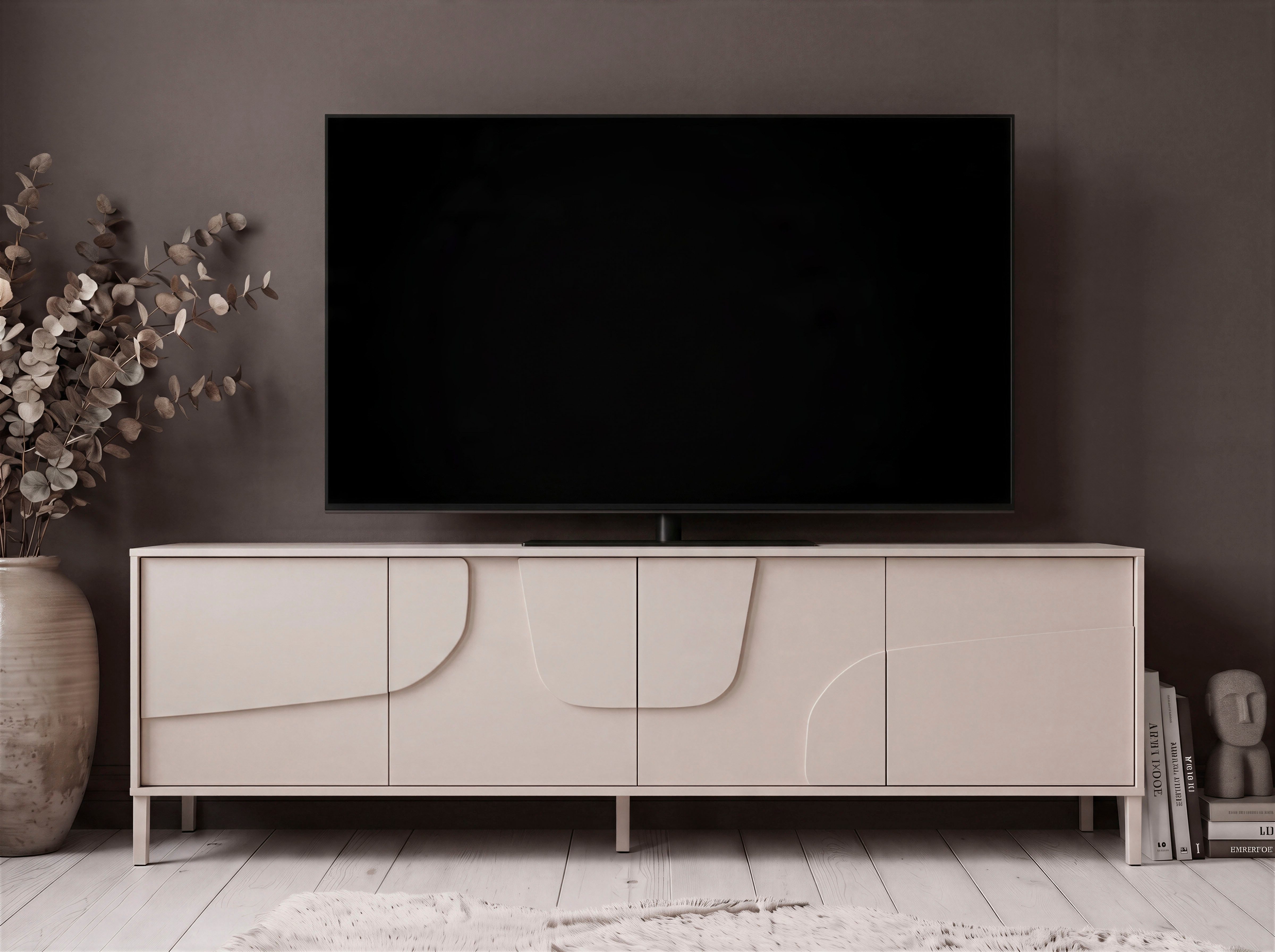 OTTO home Lowboard Stone, 205 cm breit, 4 Türen, TV-Schrank, TV-Kommode, Medienboard, 3D-Design, Push-to-open, Innenraum großzügig, Füße …