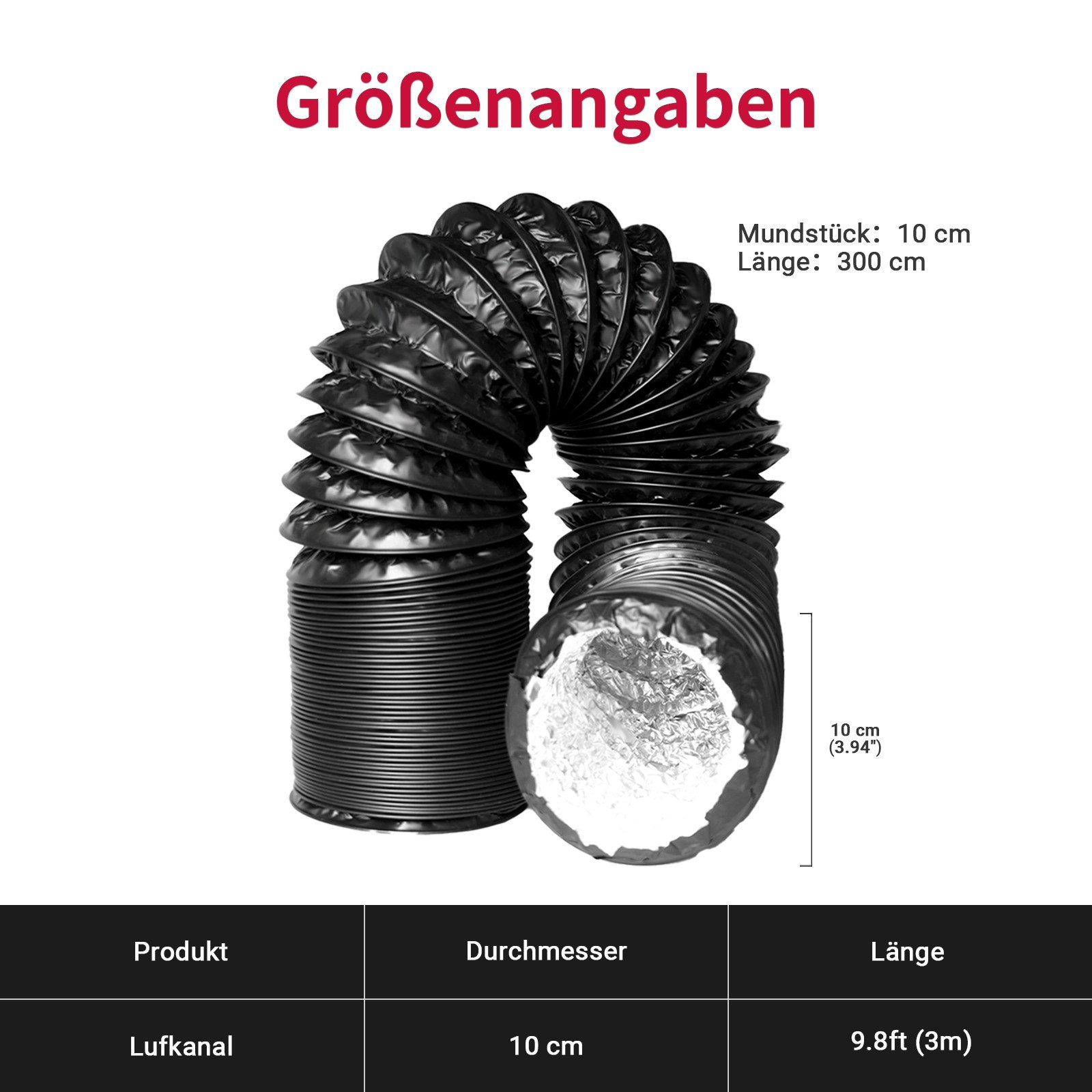 CannoBox Flexrohr Gewächshaus Growbox Ø100mm Flex-LüftungsSchlauch PVC Abluftschlauch, 100 mm, Ø100mm,Außen:PVC,Innen:Alufolie,Doppel-Flexschlauch