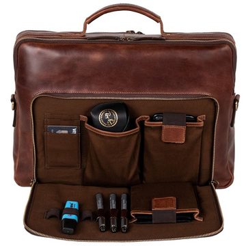 SID & VAIN Laptoptasche SIMON, 15 Zoll Arbeitstasche Lehrertasche Businesstasche Umhängetasche Aktentasche Ledertasche XL echt Leder braun