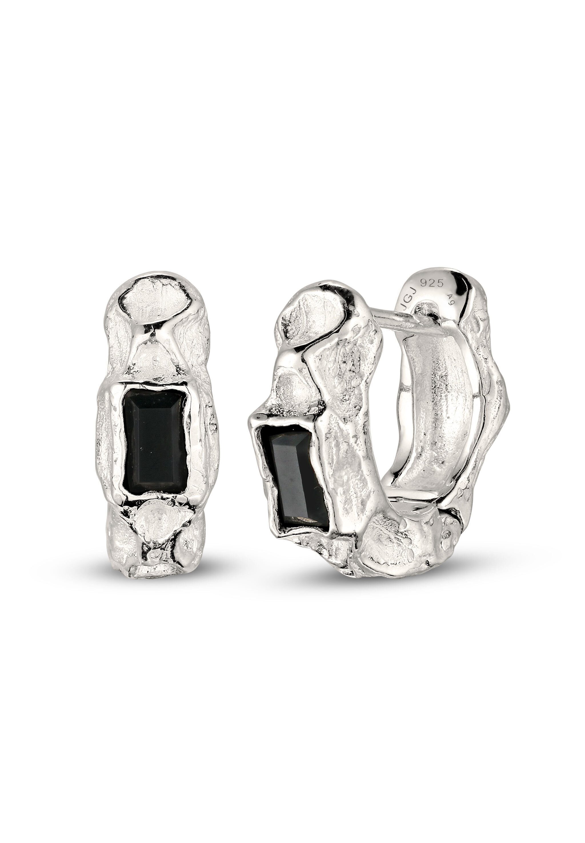 HAZE & GLORY Paar Creolen Creole Onyx Schwarz 925 Sterling Silber