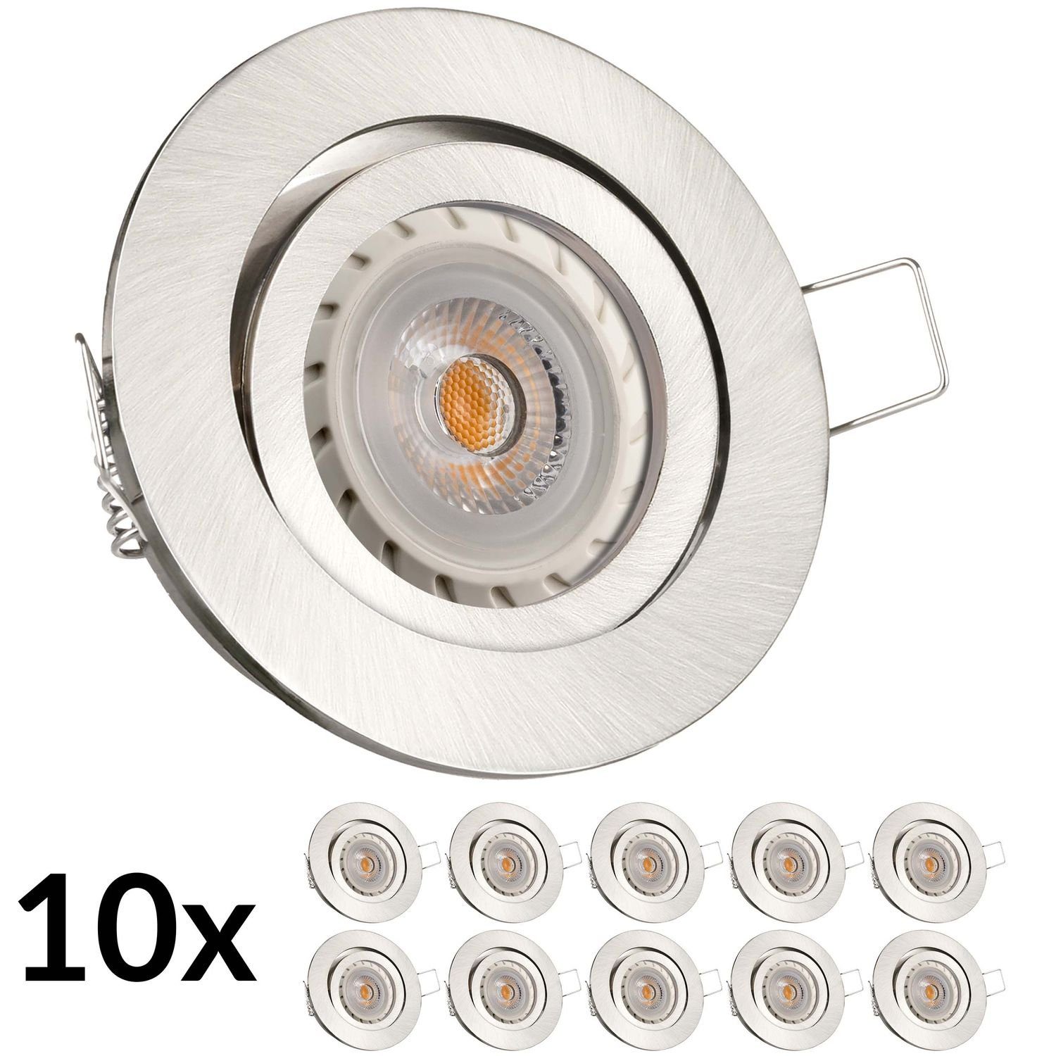 Silber Markenstrahl Set GU10 LED gebürstet mit Einbaustrahler LEDANDO Einbaustrahler 10er LED LED
