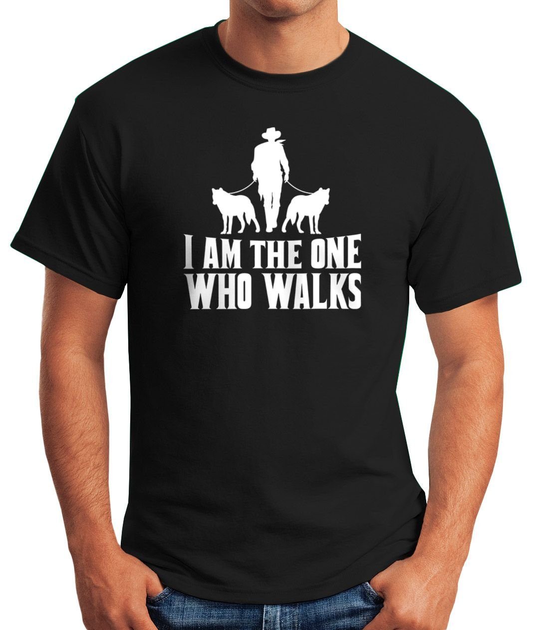 who one Herren am Print-Shirt mit MoonWorks I Spruch Gassi walks T-Shirt Hunde Motiv the Print Shirt Moonworks® mit