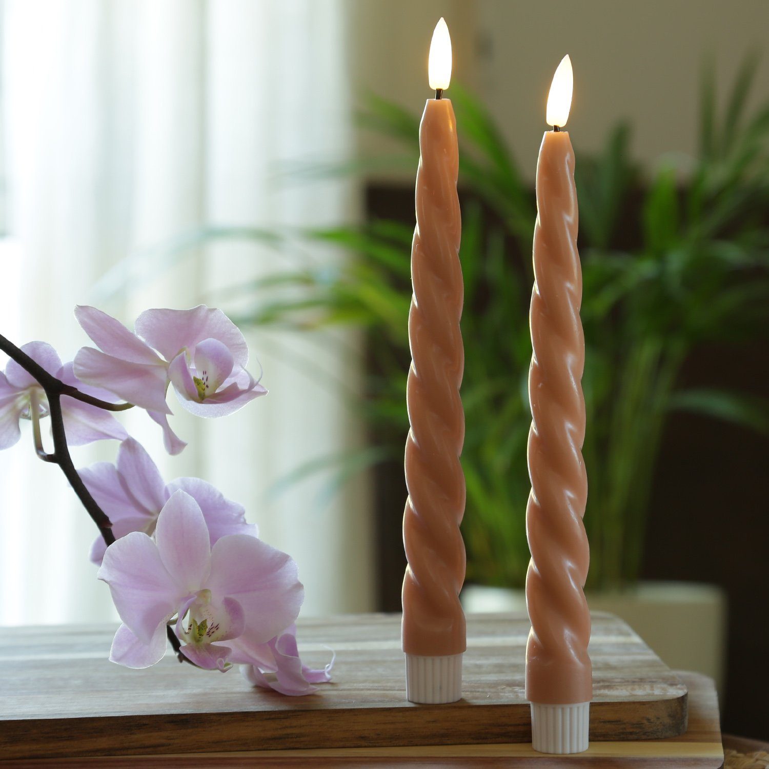 MARELIDA LED-Kerze LED Stabkerzen Twist Tafelkerzen gedreht Echtwachs H: 25cm rosa 2St (2-tlg)