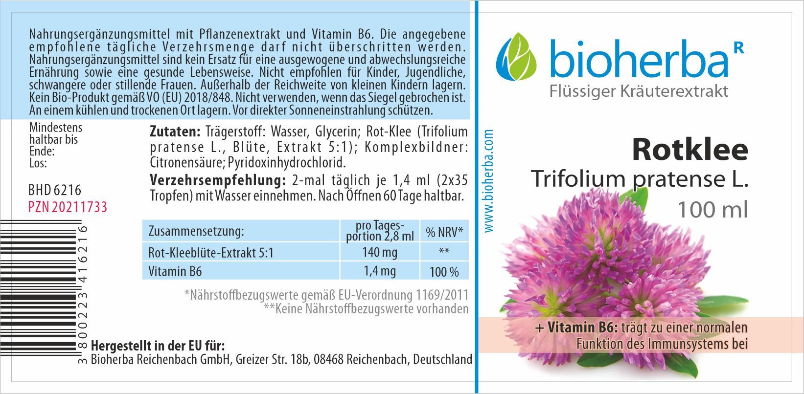 BIOHERBA R Bioherba Rotklee Trifolium pratense L. Tropfen Tinktur 100 ml Tropfen, 1 er
